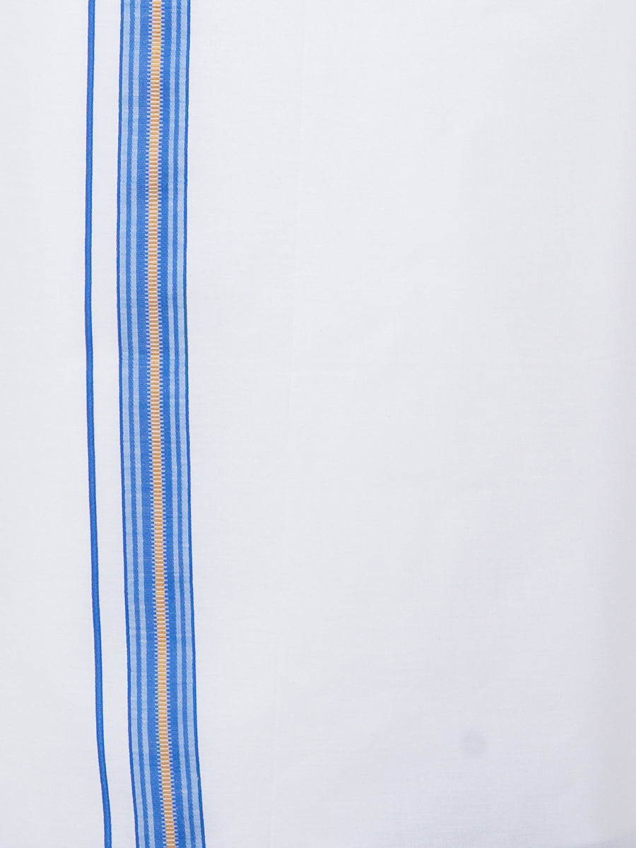 Mens Fancy Border Dhoti & Shirt Set Half Sleeves Blue G101-Bottom view