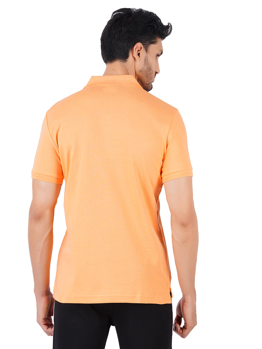 Men's Peppy Peach Super Combed Cotton Half Sleeves Polo T-Shirt-Back view