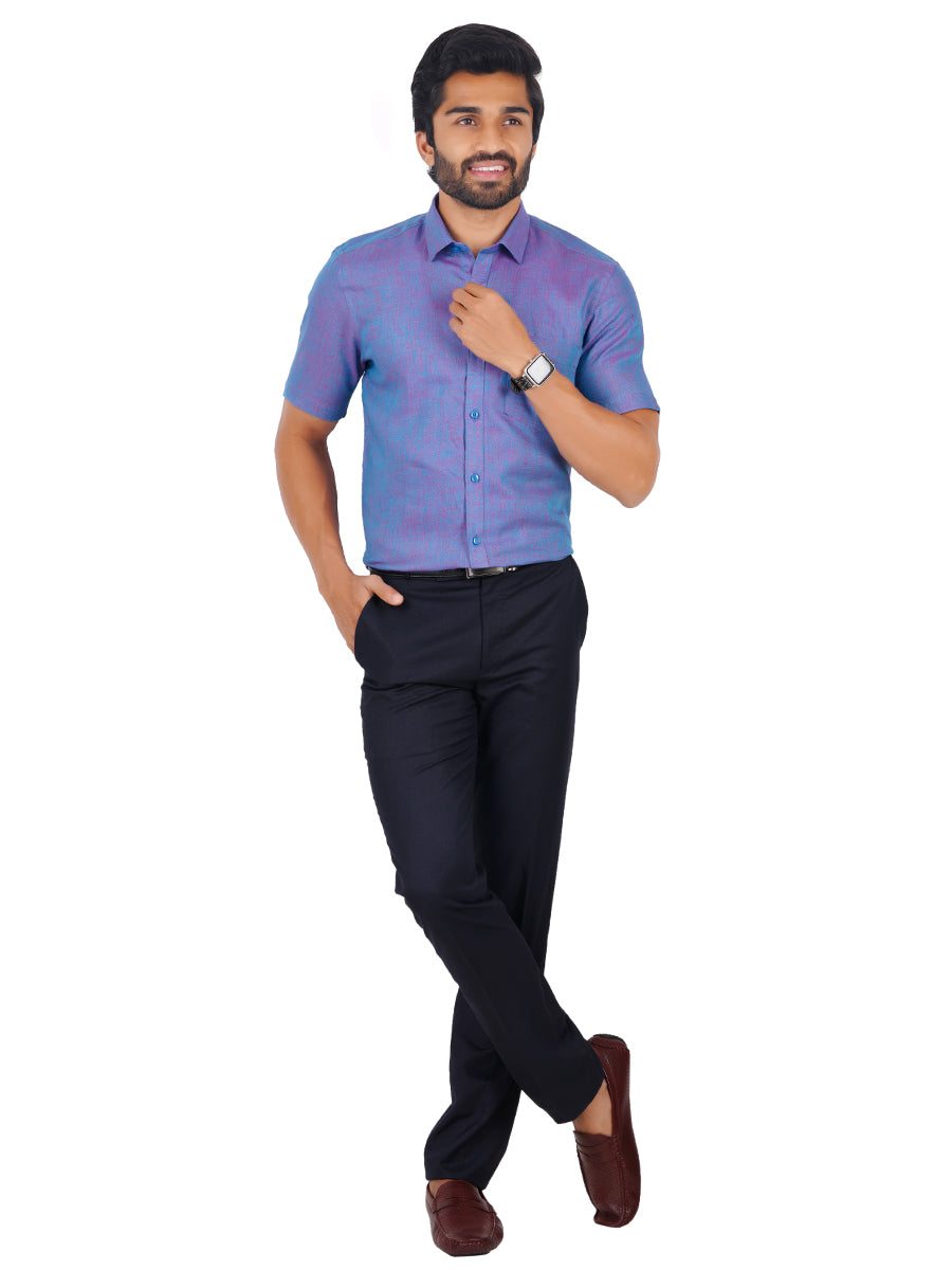 Mens Pure Linen Half Sleeves Shirt Purple-Full view
