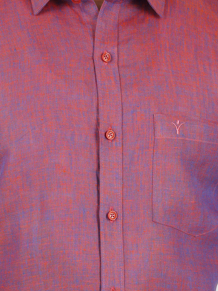 Mens Pure Linen Half Sleeves Shirt Purple-Zoom view