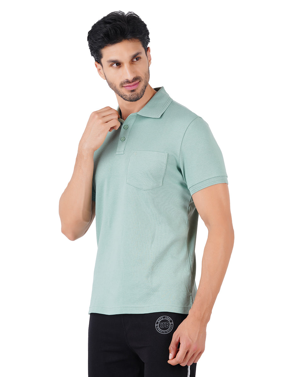 Super Combed Cotton Polo T-Shirt Mint Green with Chest Pocket-Side view