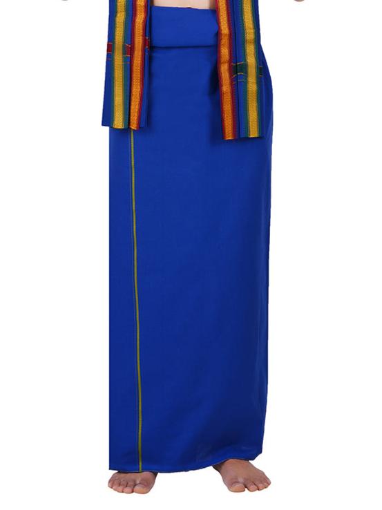 Mens Color Dhoti with Small Border Golden Blue