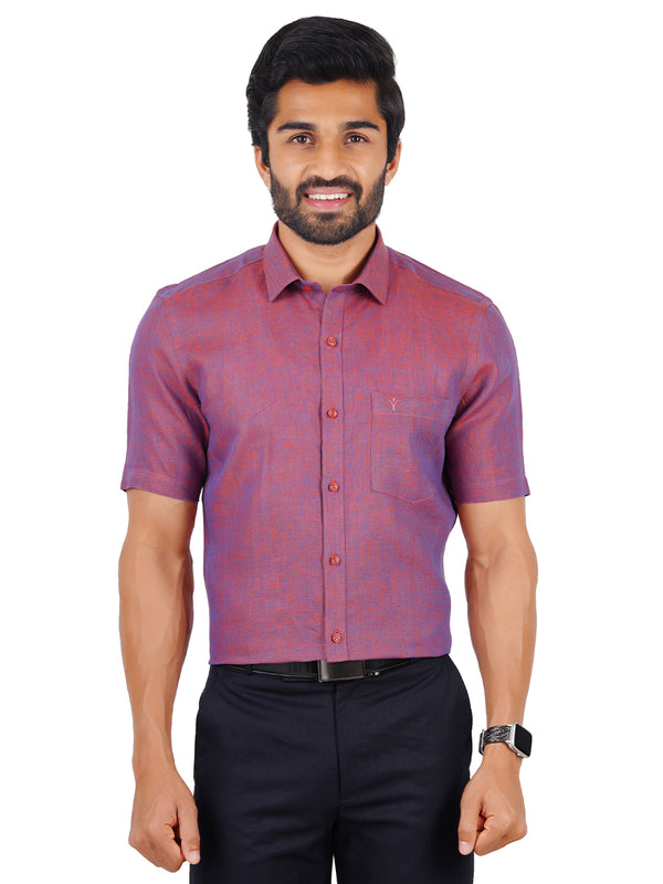 Mens Pure Linen Half Sleeves Shirt Purple