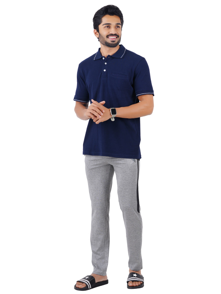 Mens Super Combed Cotton Polo T-Shirt with Smart Fit Track Pant Set-Front view