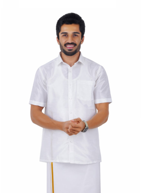 Mens Solid Fancy Half Sleeves Shirt White