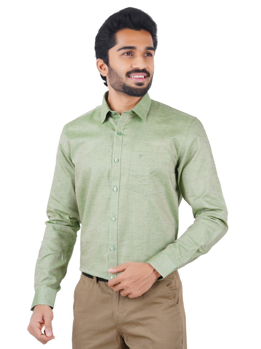 Men Poly Cotton Shirt Full Sleeves Green T18 CY4