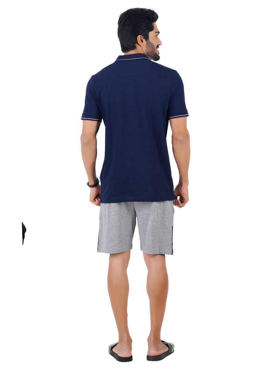 Mens Cotton Blend Smart Fit Polo T-Shirt with Pocket Shorts Set-Back view