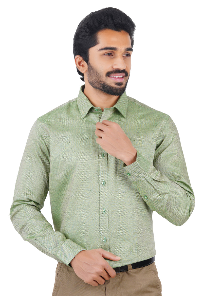 Men Poly Cotton Shirt Full Sleeves Green T18 CY4