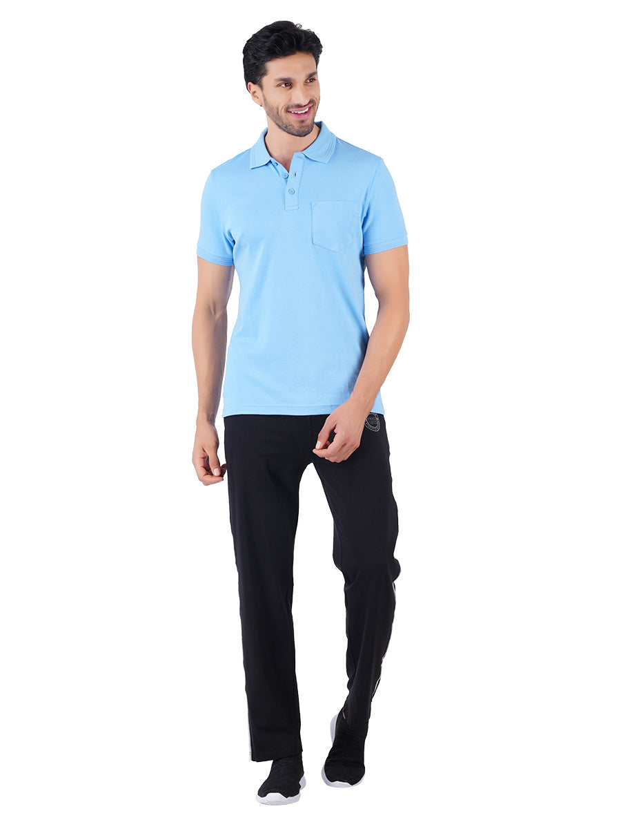 Super Combed Cotton Polo Irish Blue T-Shirt with Chest Pocket-Full view