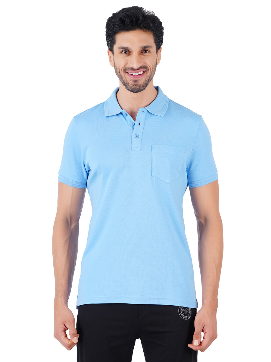 Super Combed Cotton Polo Irish Blue T-Shirt with Chest Pocket