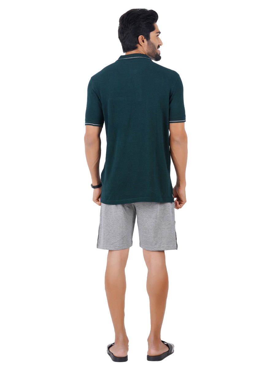 Mens Cotton Blend Smart Fit Polo T-Shirt with Pocket Shorts Set-Back view