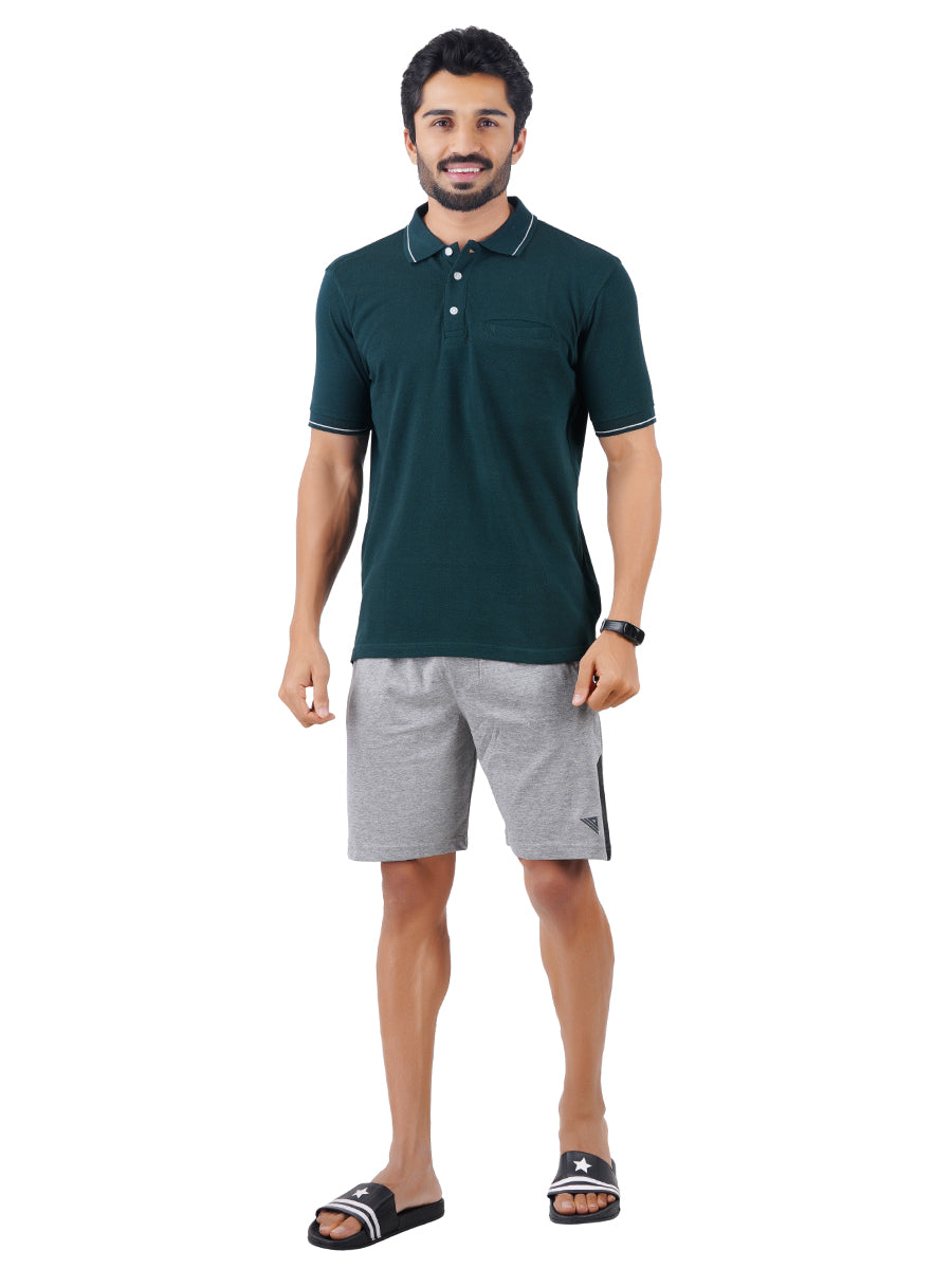 Mens Cotton Blend Smart Fit Polo T-Shirt with Pocket Shorts Set-Front view