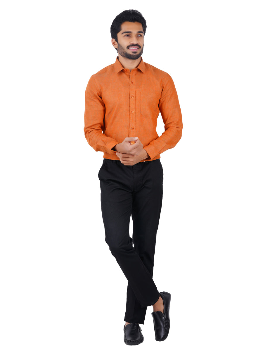 Mens Pure Linen Full Sleeves Shirt Dark Orange-full view