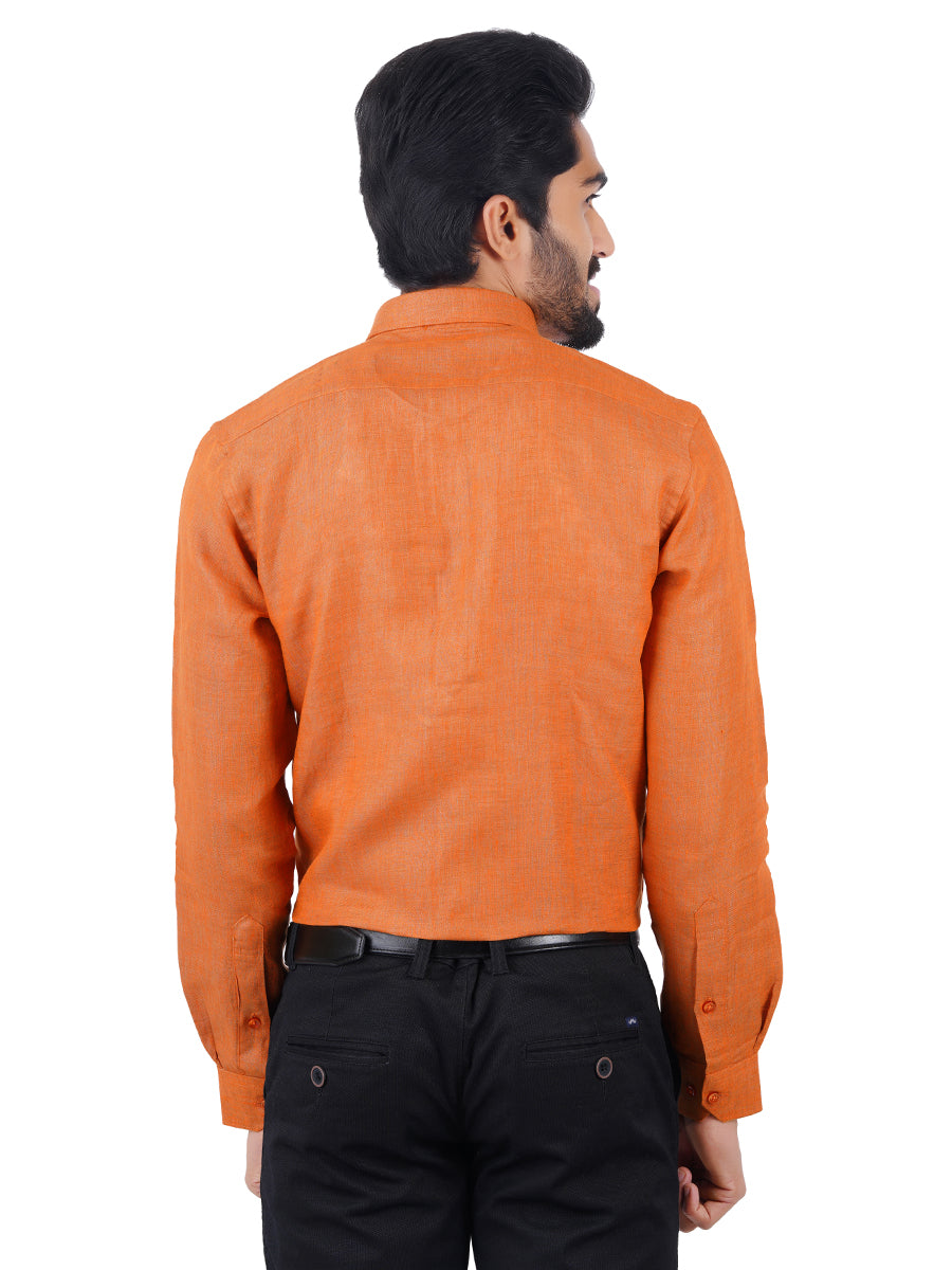 Mens Pure Linen Full Sleeves Shirt Dark Orange-Back view