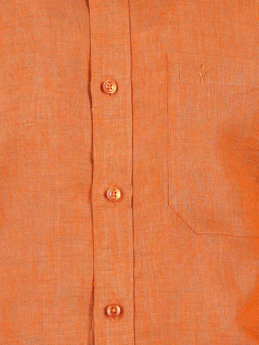 Mens Pure Linen Full Sleeves Shirt Dark Orange-Zoom view