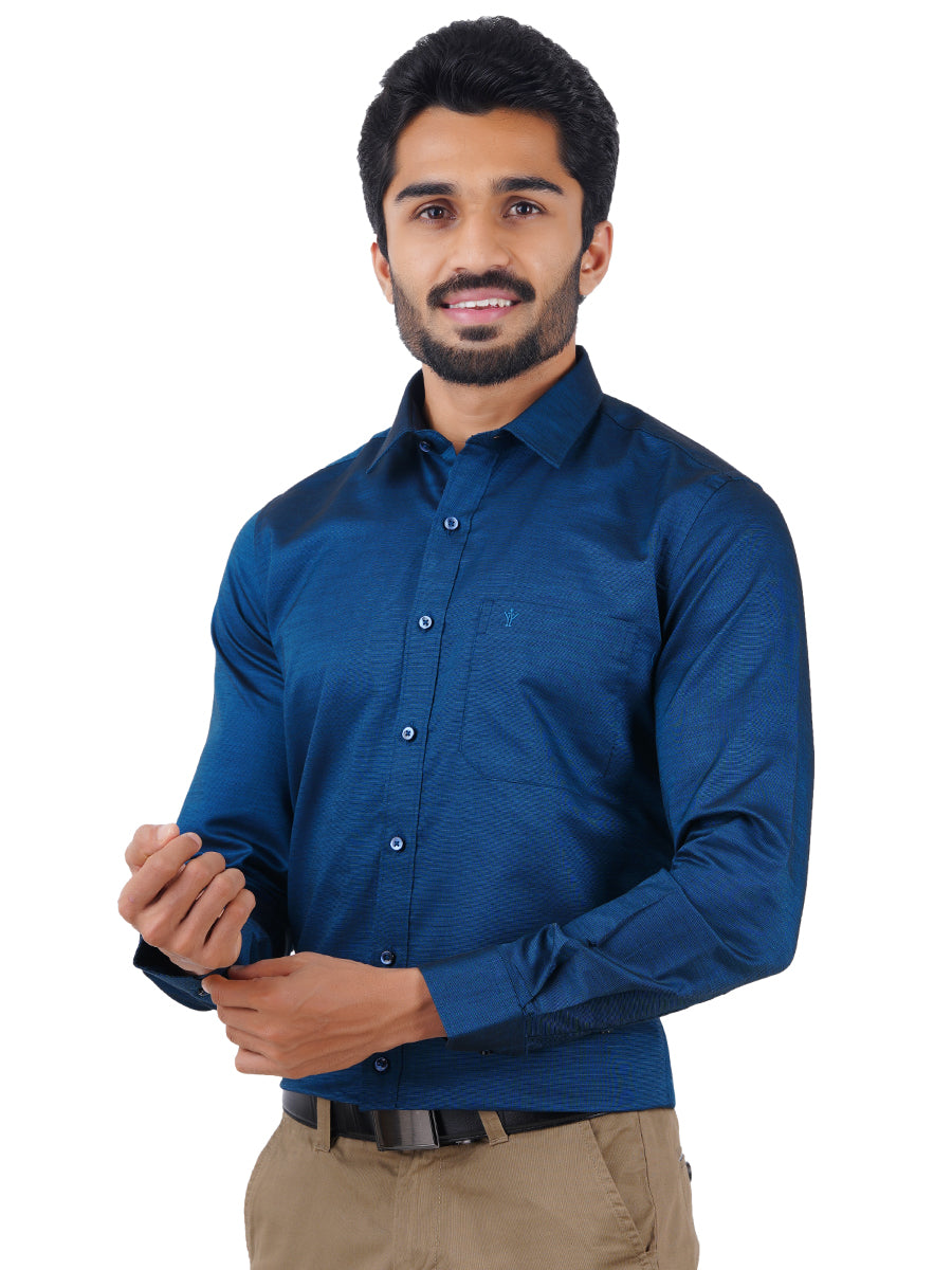 Premium Cotton Shirt Full Sleeves Dark Blue EL GP6-Side view