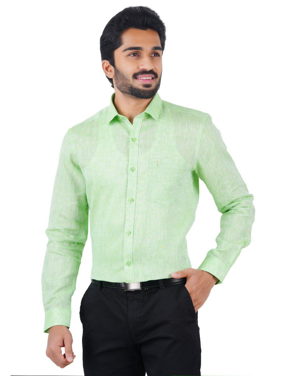 Mens Pure Linen Full Sleeves Shirt Green-Side viewe