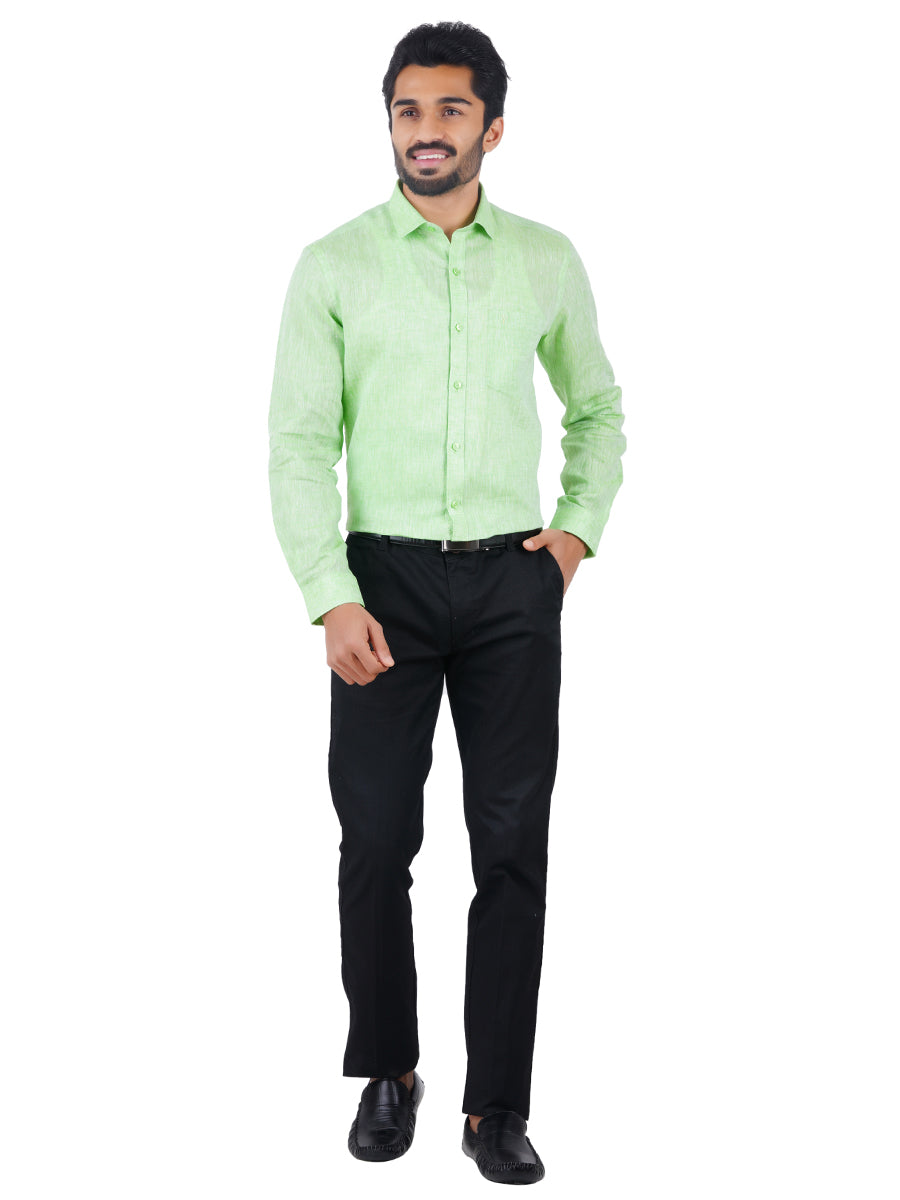 Mens Pure Linen Full Sleeves Shirt Green-Full view