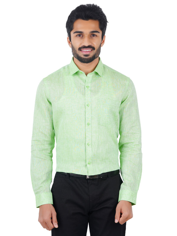 Mens Pure Linen Full Sleeves Shirt Green