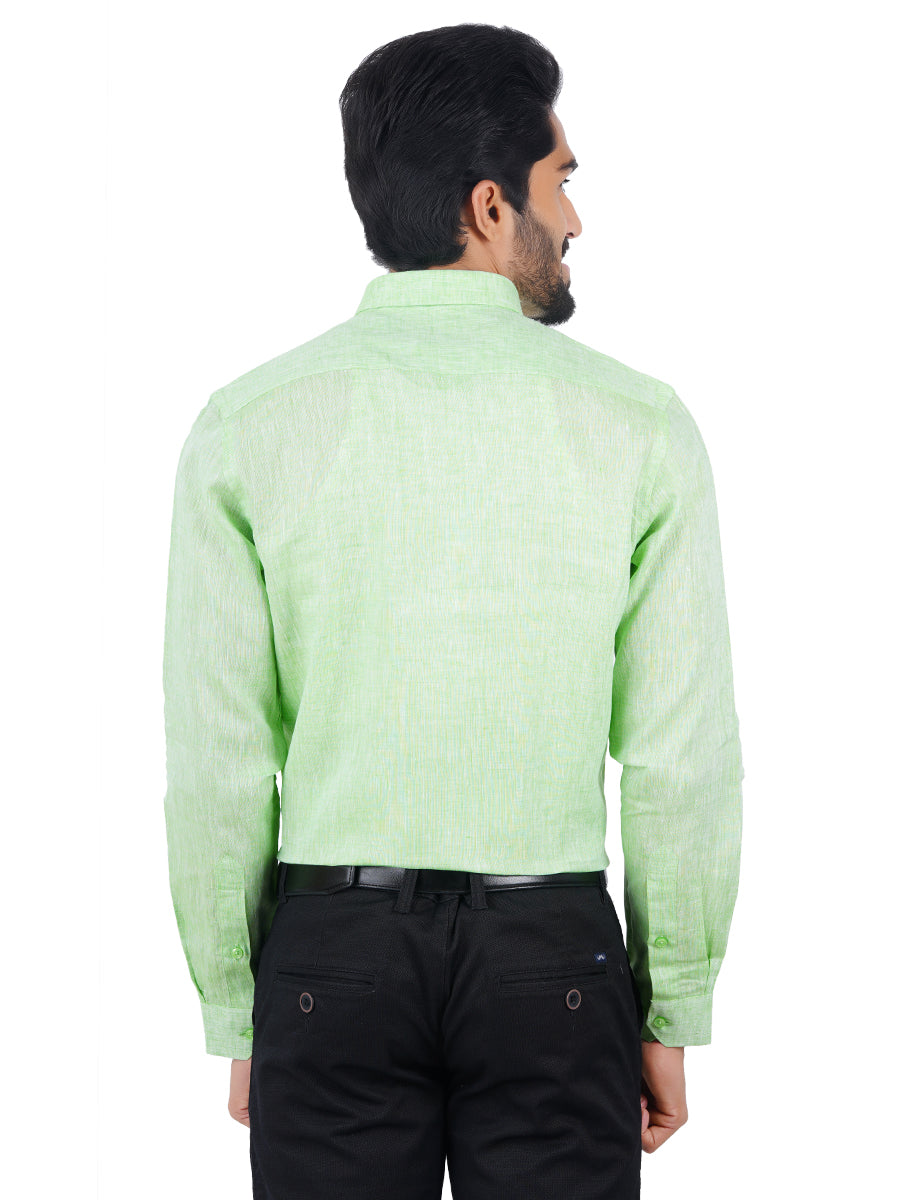 Mens Pure Linen Full Sleeves Shirt Green-Back view