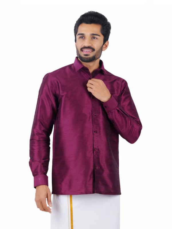 Mens Solid Fancy Full Sleeves Shirt Tyrian Purple
