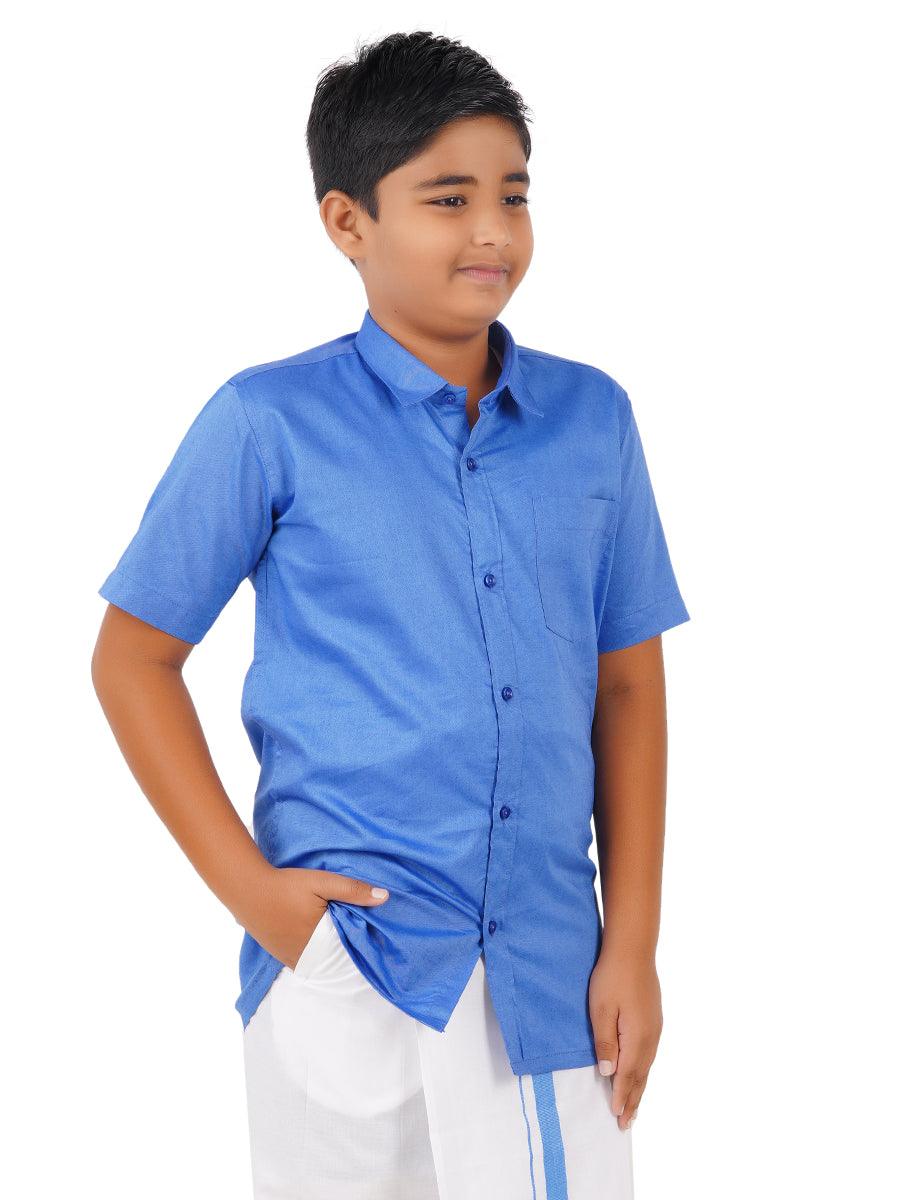 Boys Matching Dhoti & Shirt Combo Sapphire Blue OX10 -  Ramraj Cotton-Side alternative view