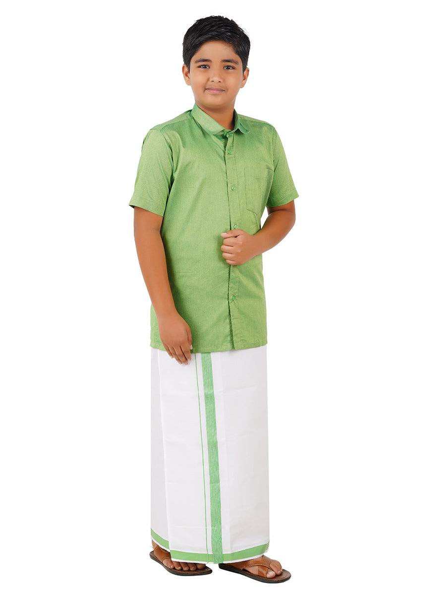 Boys Matching Dhoti & Shirt Combo Lime Green OX14 -  Ramraj Cotton-Front view