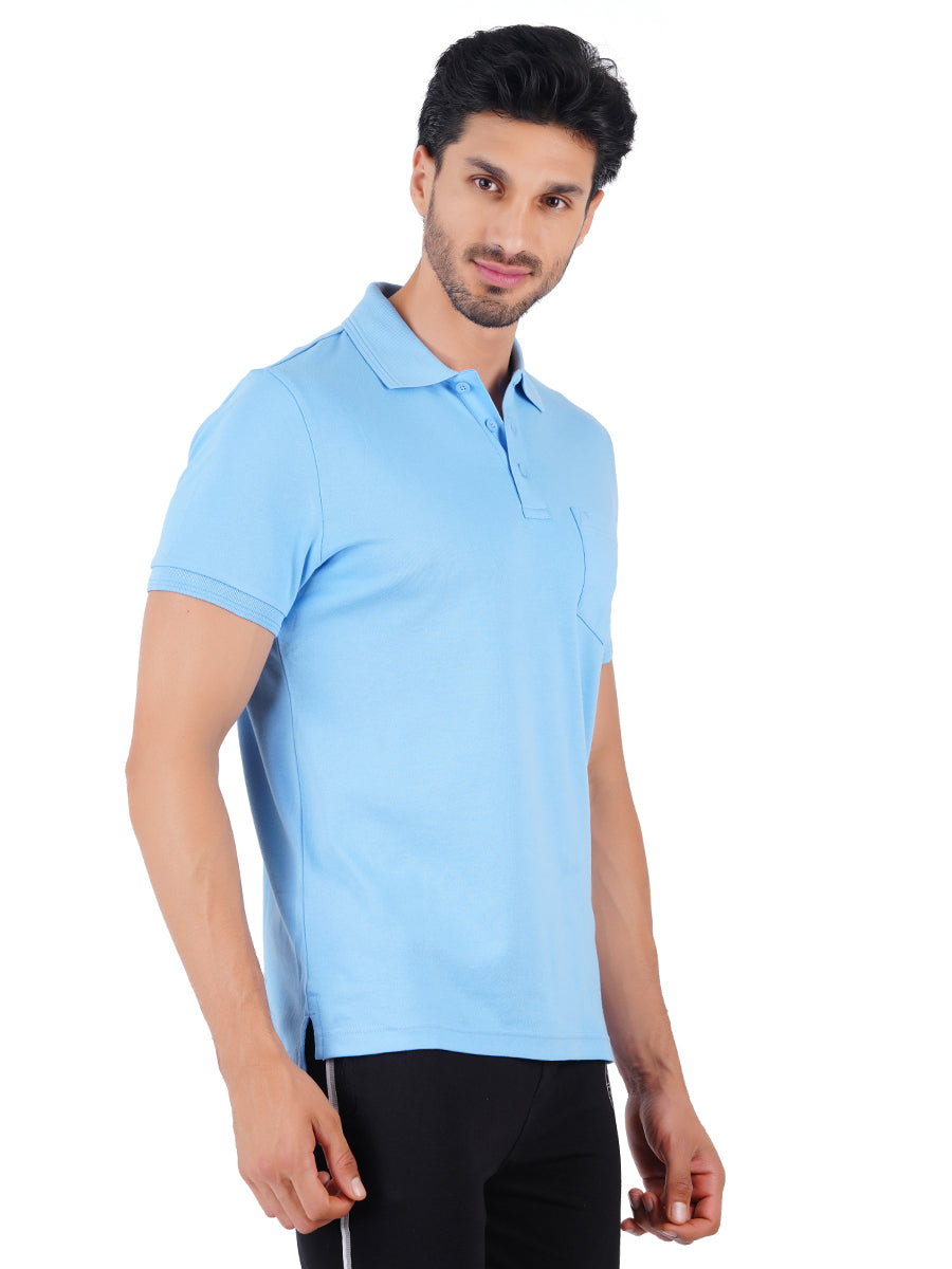 Super Combed Cotton Polo Irish Blue T-Shirt with Chest Pocket-Side view