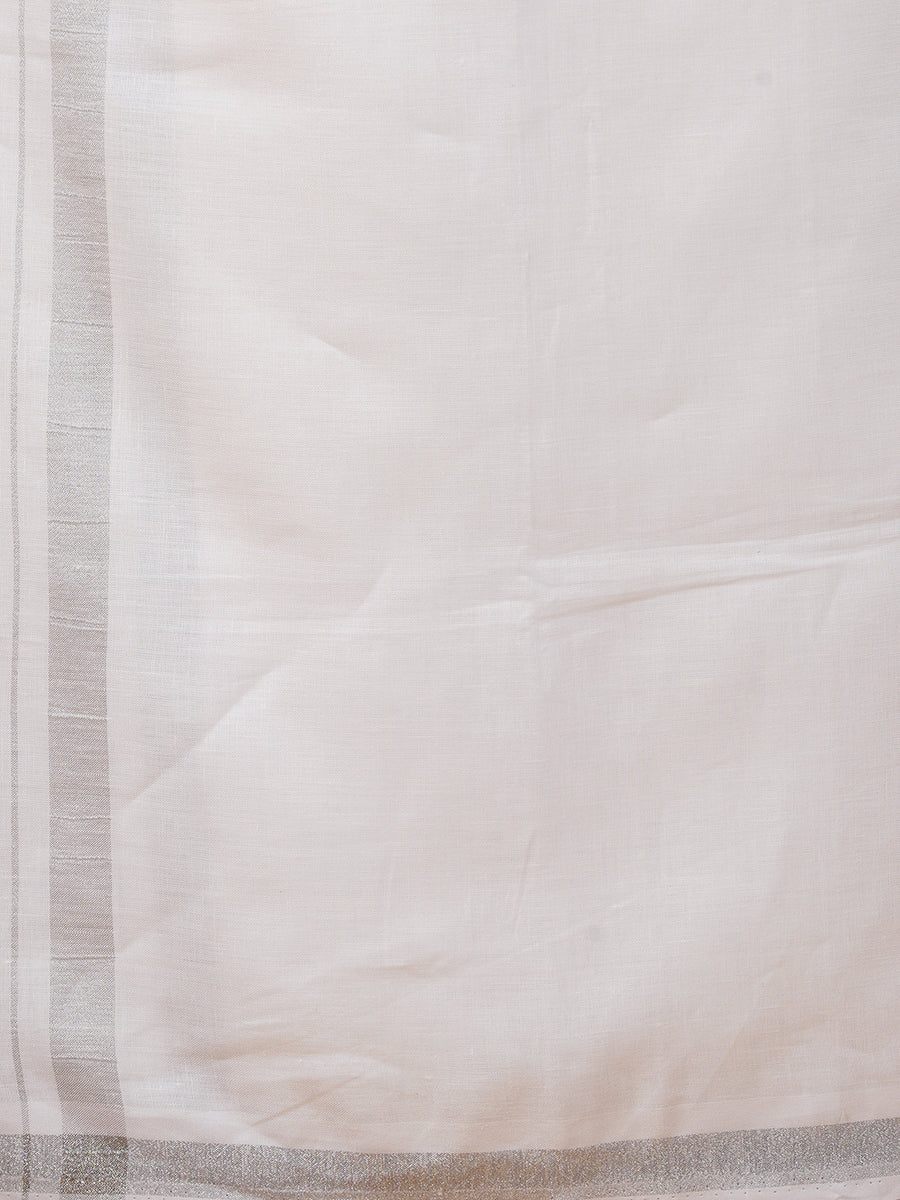 Premium Pure Linen Shirt Half Sleeves with Silver Jari Dhoti Combo-Zoom view