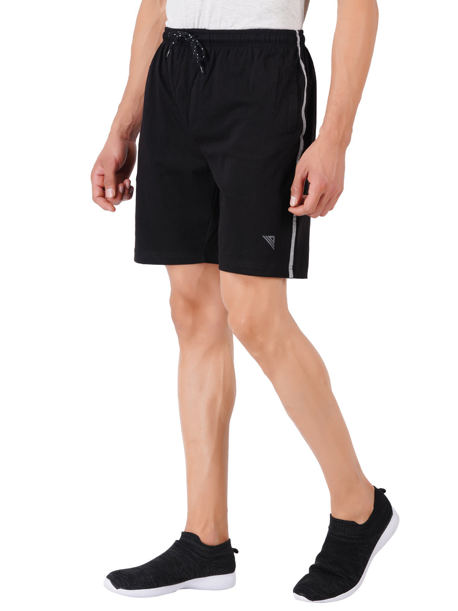 Men's Black Super Combed Cotton Comfort Fit One Side Zipper Shorts-Side view