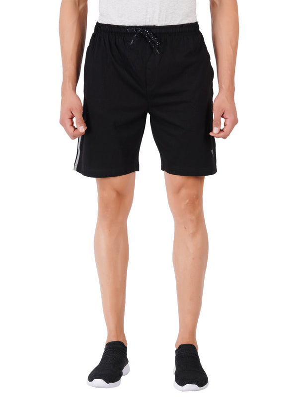 Men's Black Super Combed Cotton Comfort Fit One Side Zipper Shorts