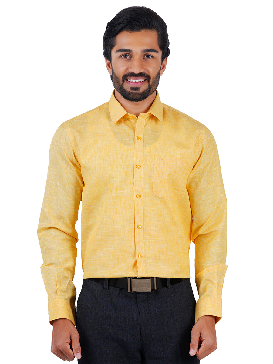 Mens Cotton Blenden Formal Shirt Full Sleeves Yellow T12 CK6