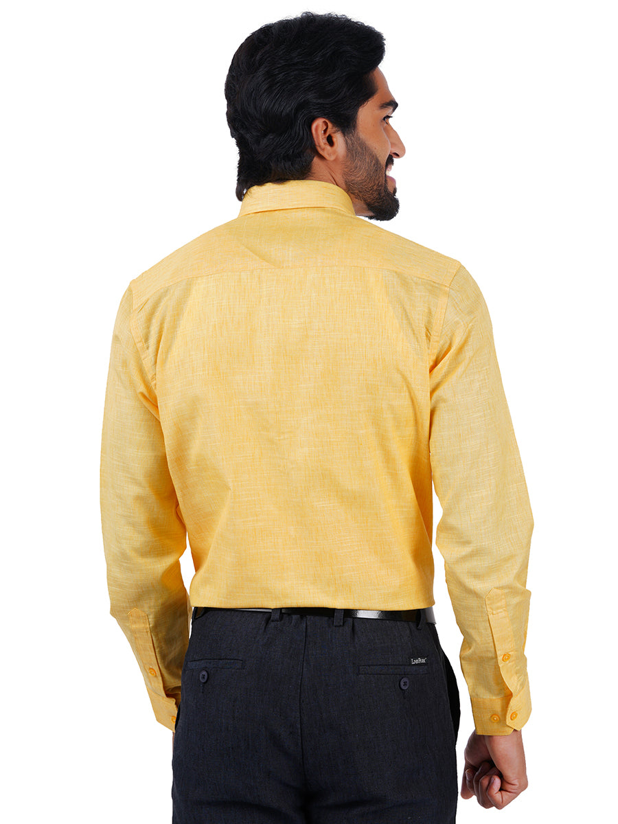 Mens Cotton Blenden Formal Shirt Full Sleeves Yellow T12 CK6-Back view