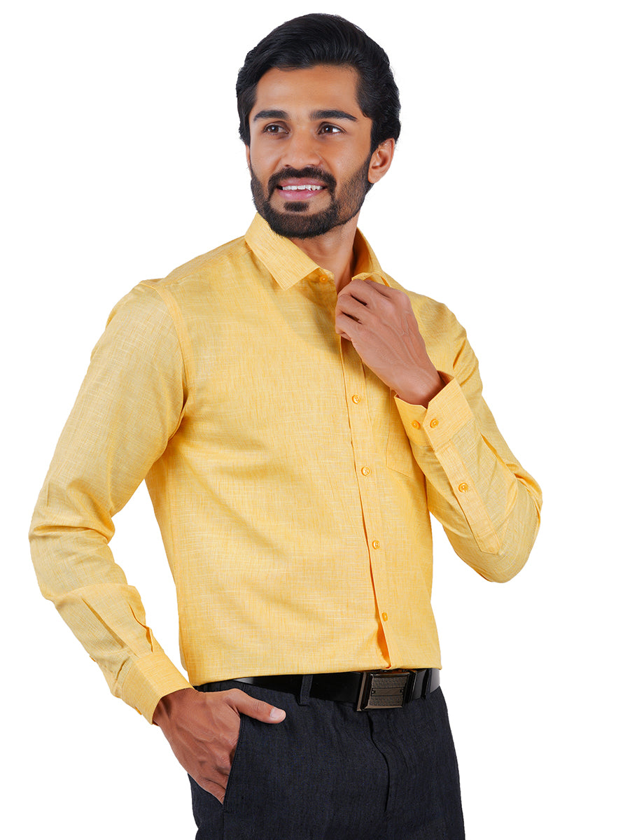 Mens Cotton Blenden Formal Shirt Full Sleeves Yellow T12 CK6-Side view