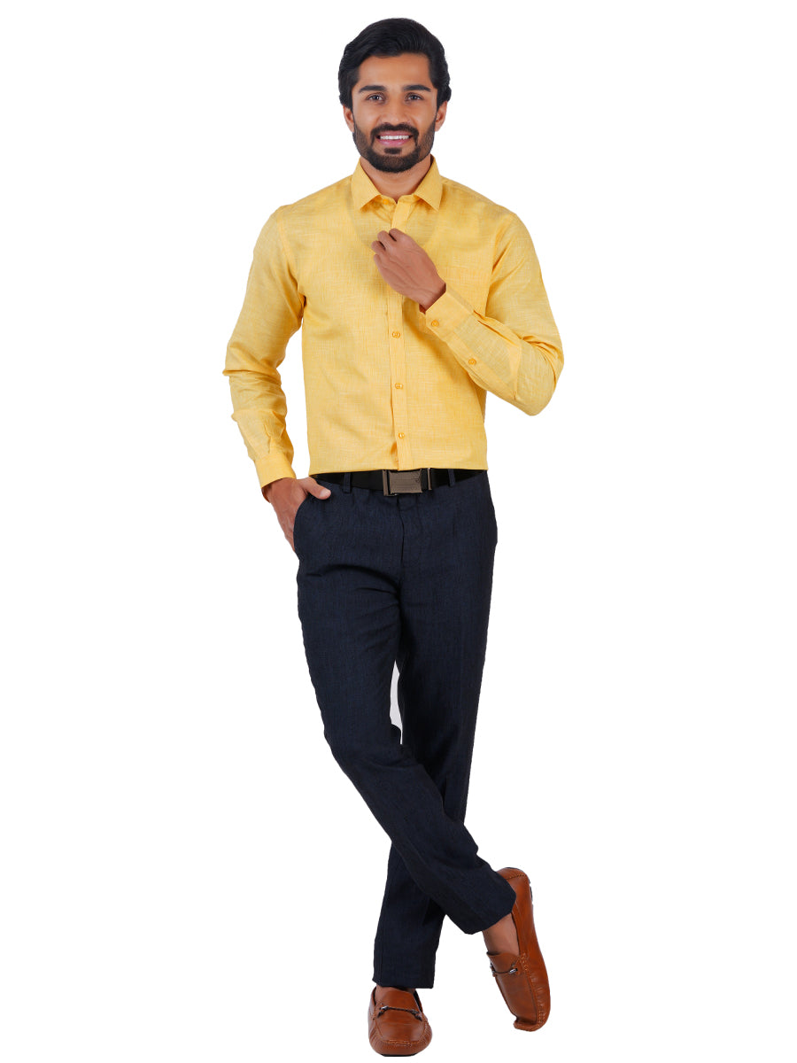 Mens Cotton Blenden Formal Shirt Full Sleeves Yellow T12 CK6-Fullview