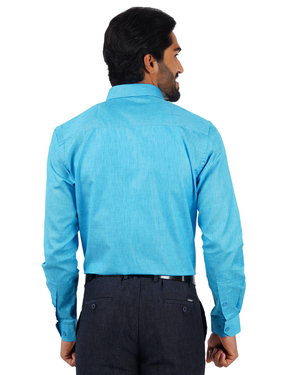 Mens Cotton Blended Formal Shirt Full Sleeves Dark Sky Blue T12 CK3-Back view