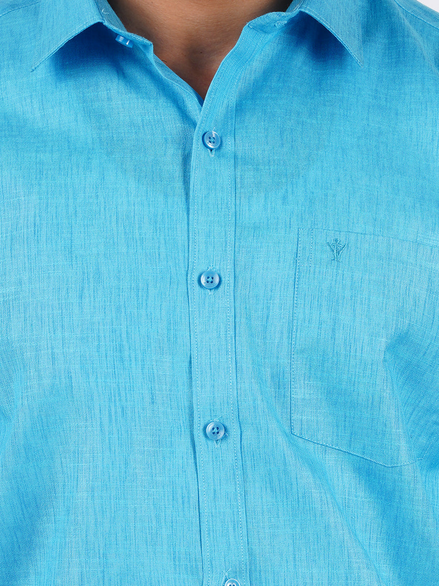 Mens Cotton Blended Formal Shirt Full Sleeves Dark Sky Blue T12 CK3-Zoom view