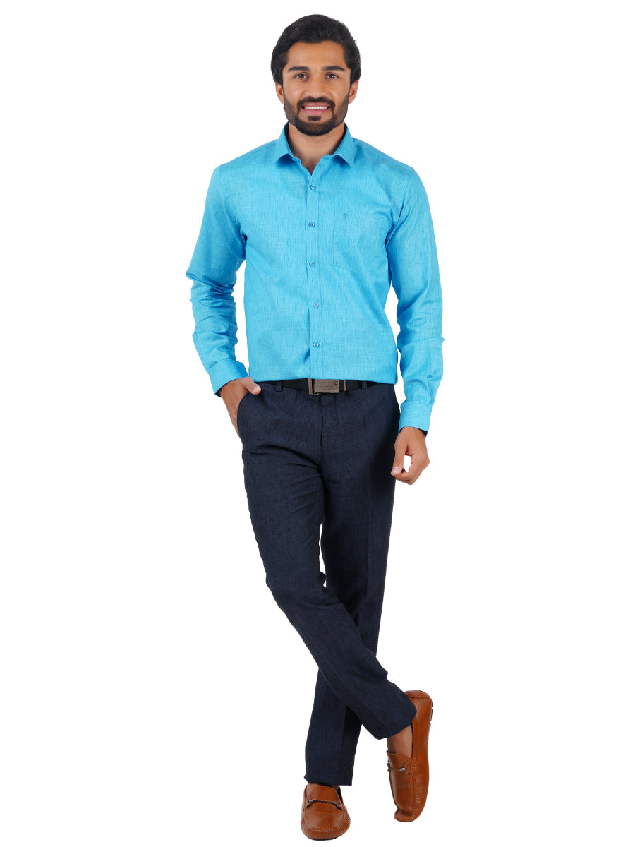 Mens Cotton Blended Formal Shirt Full Sleeves Dark Sky Blue T12 CK3-Full view