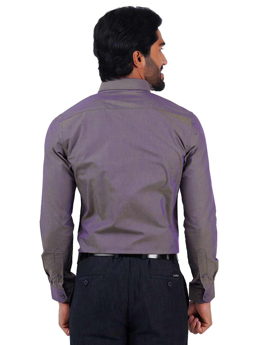 Mens Premium Cotton Formal Shirt Full Sleeves Grey MH G108-Back view