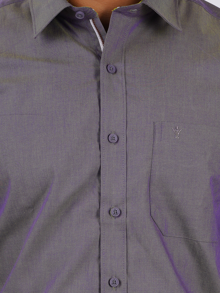 Mens Premium Cotton Formal Shirt Full Sleeves Grey MH G108-Zoom view