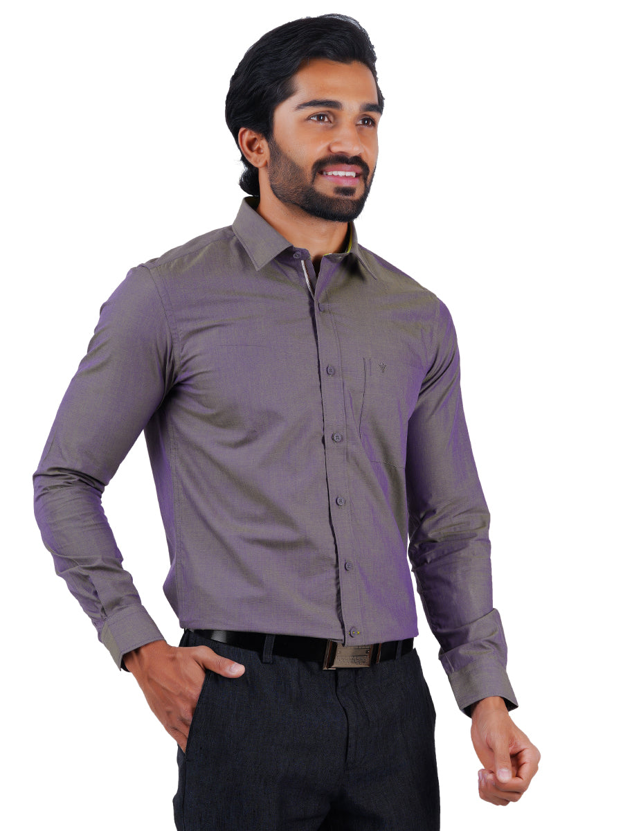Mens Premium Cotton Formal Shirt Full Sleeves Grey MH G108-Side view