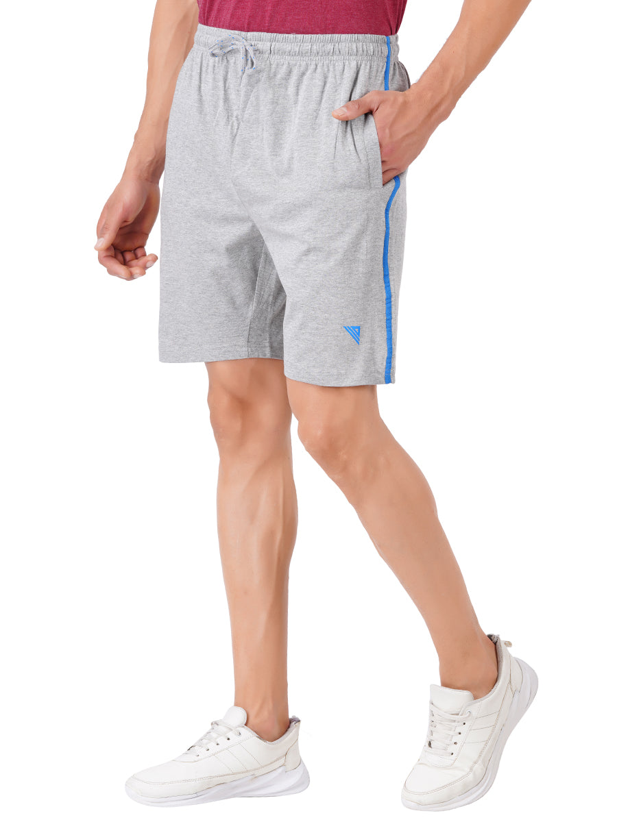 Mens Super Combed Cotton Comfort Fit One Side Zipper Shorts Grey-Side view