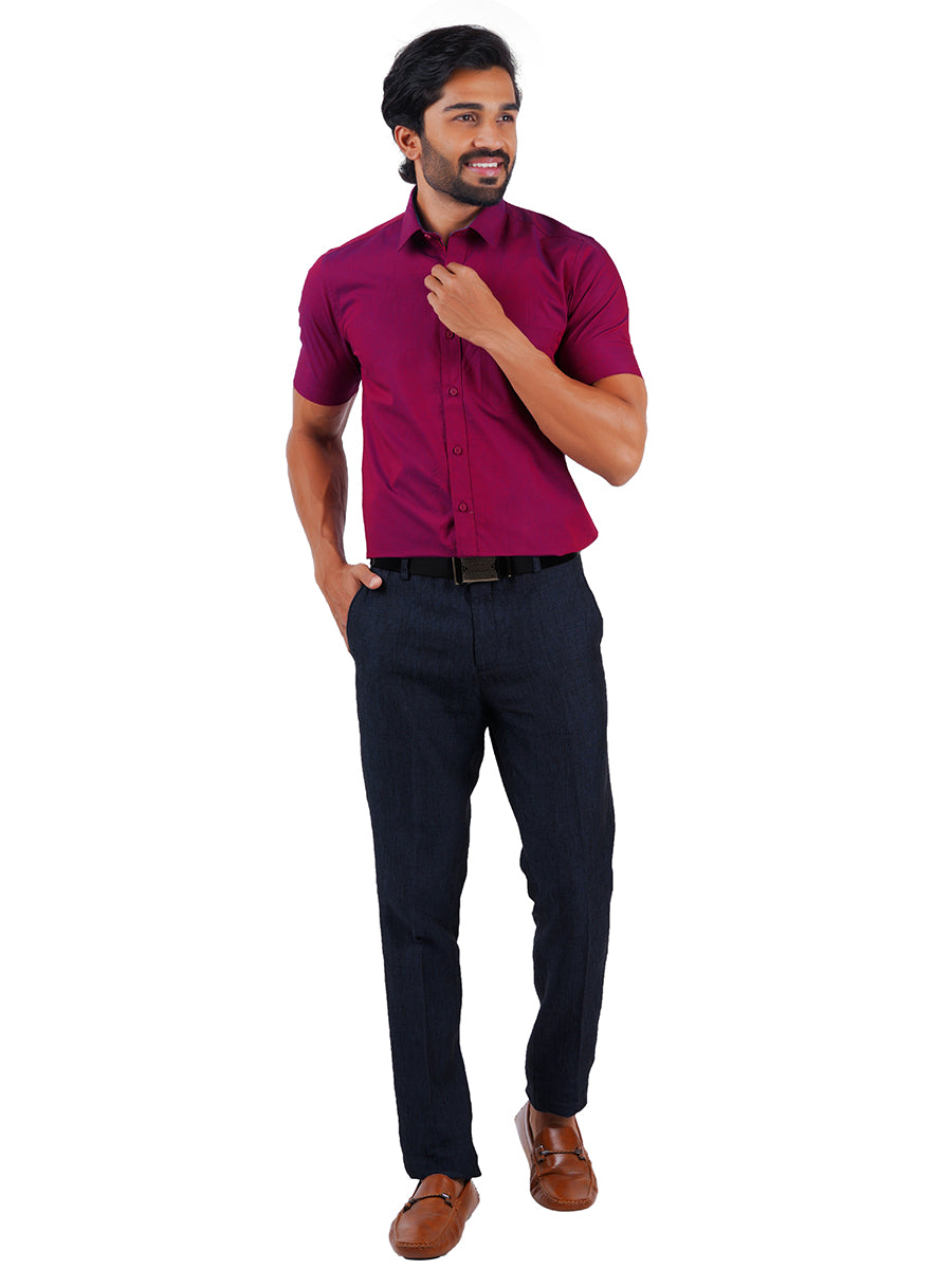 Mens Premium Cotton Formal Shirt Half Sleeves Purple G111-Full view