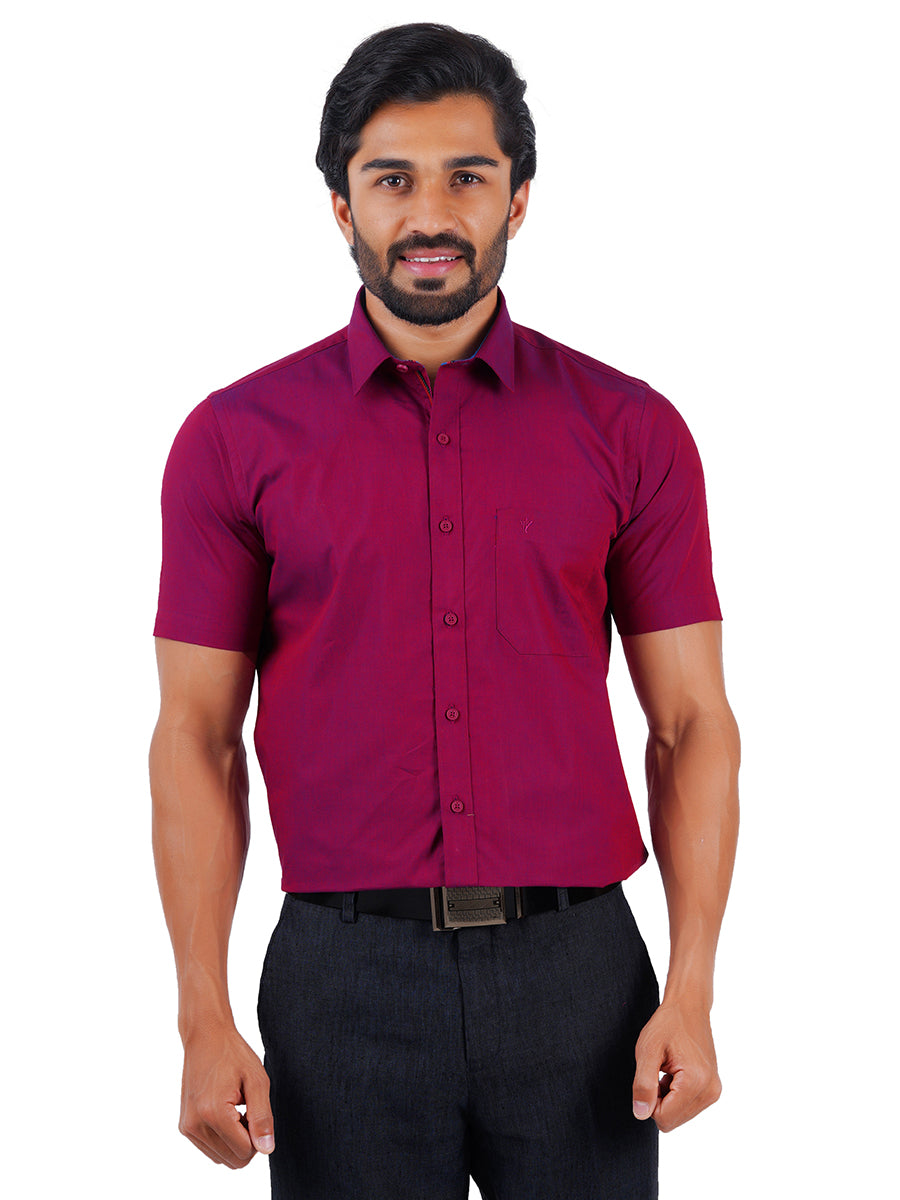 Mens Premium Cotton Formal Shirt Half Sleeves Purple G111