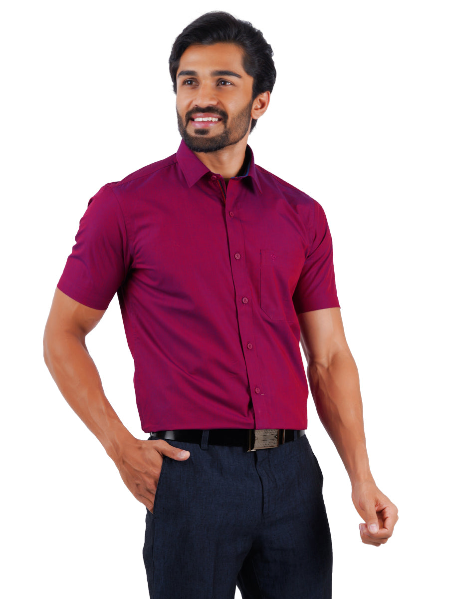 Mens Premium Cotton Formal Shirt Half Sleeves Purple G111-Side view
