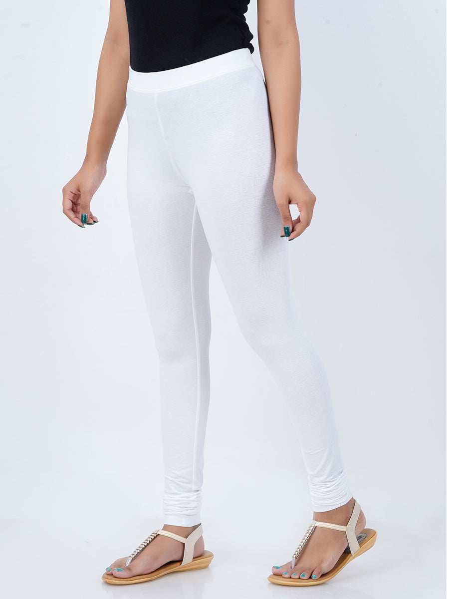 Churidar Fit Mixed Cotton with Spandex Stretchable Leggings White-Side view