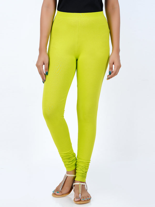 Women's Plain Green Churidar Fit Mixed Cotton with Spandex Stretchable Comfort Leggings