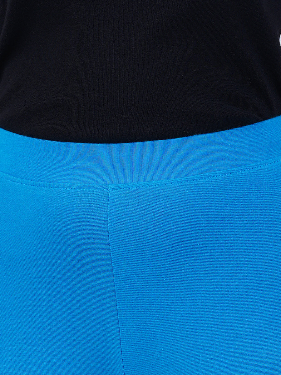 Ankle Fit Mixed Cotton with Spandex Stretchable Leggings Blue-Close view