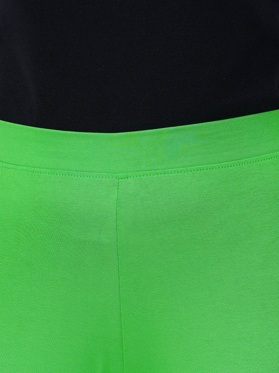 Ankle Fit Mixed Cotton with Spandex Stretchable Leggings Green-Close view
