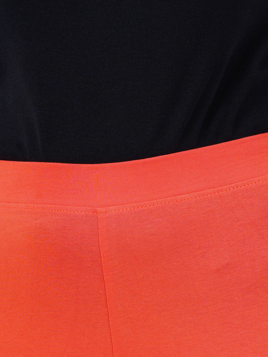 Churidar Fit Mixed Cotton with Spandex Stretchable Leggings Orange-Zoom view